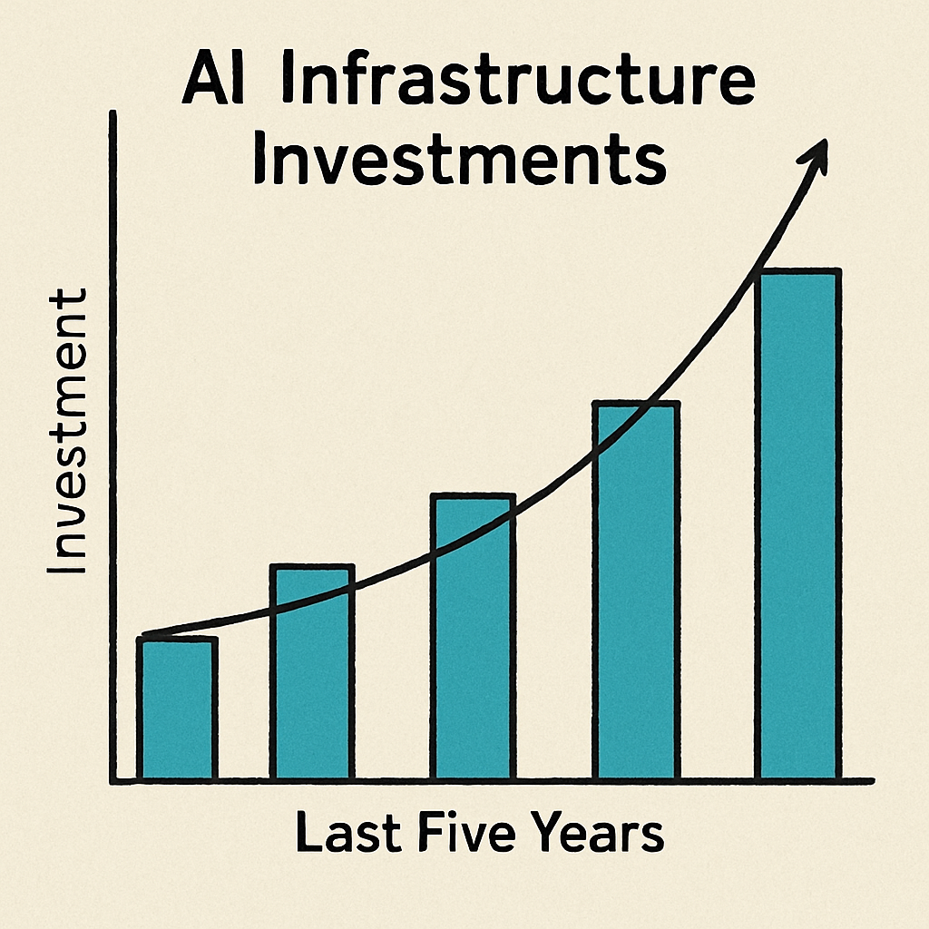 A graph showing exponential growth in AI infrastructure investments over the last five years
